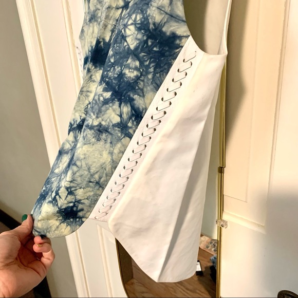 BNWT 3.1 Phillip Lim blue tie dye High-Low Hem Tank with leather detail - Picture 9 of 9